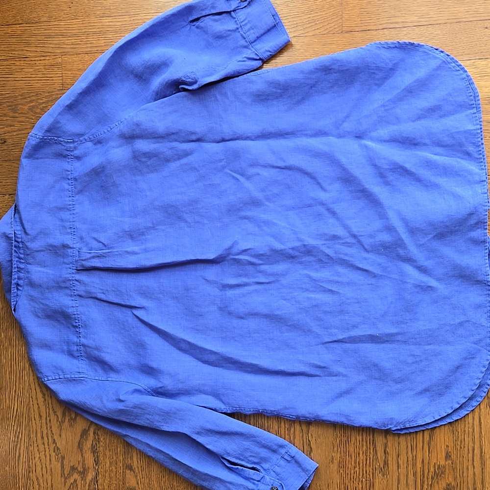 Chico's Linen Blue Button-Up Shirt Tunic Beach Cover 3/4 sleeve, Size 12 - Picture 3 of 8